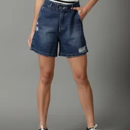 SHOWOFF Blue Regular Fit Shorts-image-33