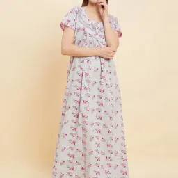 Sweet Dreams Grey Cotton Floral Print Night Gown-picture-27