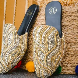 NR by Nidhi Rathi Women's Gold Mule Shoes image 1