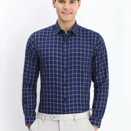 Allen Solly Navy Cotton Slim Fit Checks Shirt-picture-40