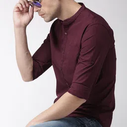 Highlander Maroon Slim Fit Casual Shirt-picture-30