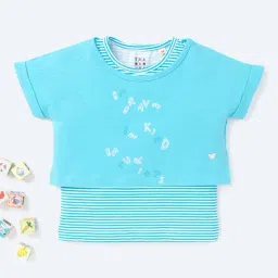 Ed-a-Mamma Kids Blue Printed Crop Tee with Vest-image-23