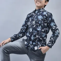 Crimsoune Club Kids Blue Floral Print Full Sleeves Shirt-image-0