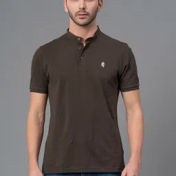 Red Tape Dark Olive Regular Fit Cotton Henley T-Shirt image 1