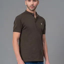 Red Tape Dark Olive Regular Fit Cotton Henley T-Shirt image 3