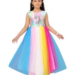 Aarika Kids Multicolor Unicorn Print Gown image 1