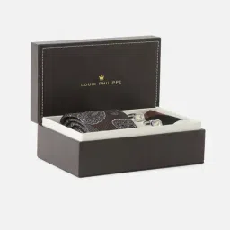 Louis Philippe Brown Embroidered Tie Pocket Square & Cufflink Gift Set image 5