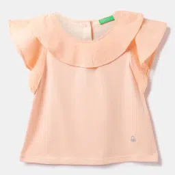 United Colors of Benetton Kids Peach Solid T-Shirt-image-31