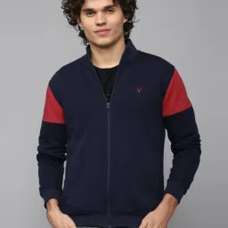 allen solly Men Navy Stylized Neck Full Sleeves Casual Sweatshirt image 1