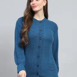 Monte Carlo Teal Wool Self Design Cardigan-picture-33