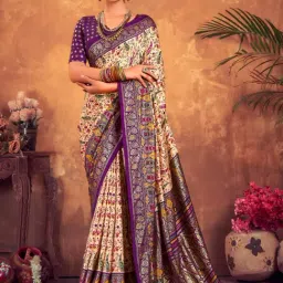 Saree Mall Beige & Purple Printed Saree With Unstitched Blouse-image-31