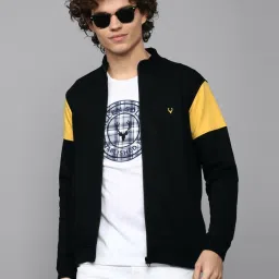 allen solly Men Black Stylized Neck Full Sleeves Casual Sweatshirt image 1