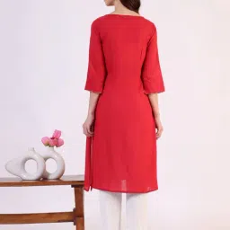 W Red Solid Kurta image 2