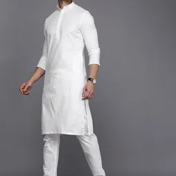 Manyavar Men White Self Design Kurta with Pyjamas image 4