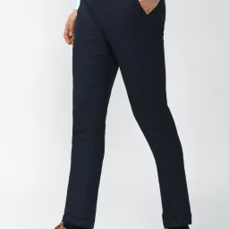 Peter England Navy Regular Fit Checks Trousers image 3