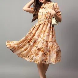NKSA FASHION Printed V-Neck Short Sleeves Tiered Fit and Flare Midi Dress-image-27