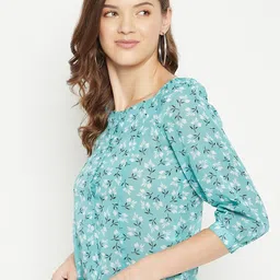 PURYS Blue Floral Print Georgette Top image 4