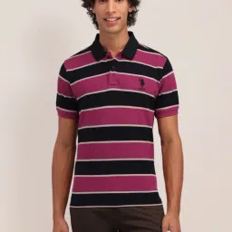 U.S. Polo Assn. Purple & Black Cotton Slim Fit Striped Polo T-Shirt-picture-22
