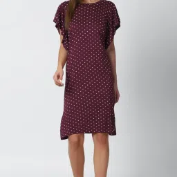 Van Heusen Maroon Printed Dress image 1