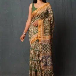 Unnati Silks Green Printed Saree With Unstitched Blouse-image-73