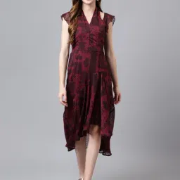 Latin Quarters Maroon Printed High-Low Dress-image-70