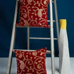 HOSTA HOMES Maroon & Gold Velvet Cushion Covers - Set of 2 image 1