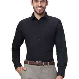 Raymond Black Cotton Linen Slim Fit Shirt-image-0