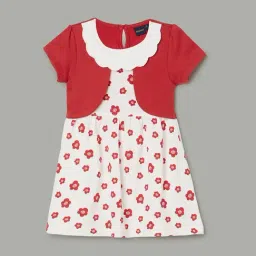 Lifestyle White Collared Half Sleeve All Over Print Cotton Dress-image-22