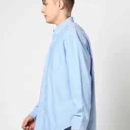 GAP Light Blue Cotton Solid Relaxed Fit Shirt image 3