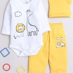 BUMZEE Infant Boys Printed Long Sleeves Pure Cotton Bodysuit With Joggers & Cap image 1