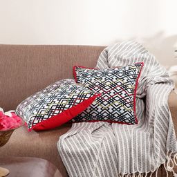 MASPAR Black & White 2 Pieces Geometric Printed Cotton Square Cushion Covers-picture-26
