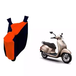 Auto Pearl Waterproof Two Wheeler Cover For Bajaj Chetak (Orange & Blue)-picture-12