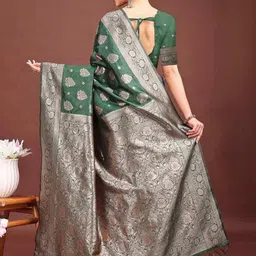HERE&NOW Ethnic Motifs Zari Silk Blend Handloom Saree image 3