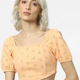 Only Orange Embroidered Crop Top-image-0