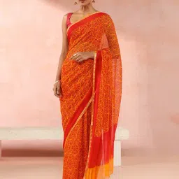 Taneira Yellow Printed Saree With Unstitched Blouse Piece-image-31