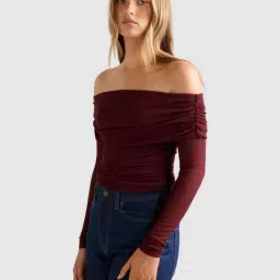 forever new Kaia Ruched Mesh Bardot Top image 3