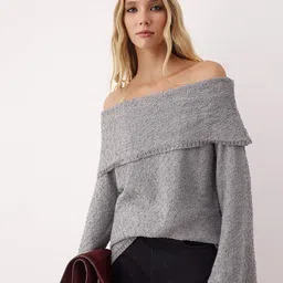 Trendyol Women Boucle Off-Shoulder Pullover-image-20