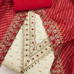 HERE&NOW Floral Woven Design Embellished Modal Unstitched Dress Material-picture-33