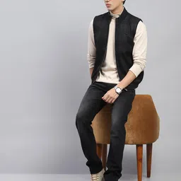 monte carlo Mens Checkered Mock Neck Sleeveless Jacket (224066878) image 5