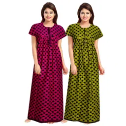 trendy fab Women's Rayon Maxi Floor Length Dress (ComboFR_9253, Multicolor, Free Size) - Pack of 2 image 1