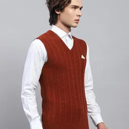 monte carlo Mens Self Design V Neck Sleeveless Sweater (1243145SL) image 3