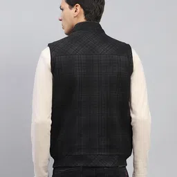 monte carlo Mens Checkered Mock Neck Sleeveless Jacket (224066878) image 4