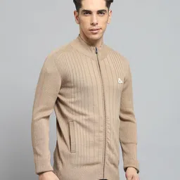 monte carlo Mens Solid Camel Mock Neck Full Sleeve Pullover_1240568FZ-6 image 4