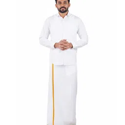 retro brand RETRO Mens 100% Cotton Golden Jari Border 2.00 Meter Single Dhoti image 2