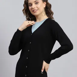monte carlo Womens Solid V Neck Full Sleeve Cardigan (1240527VN) image 2