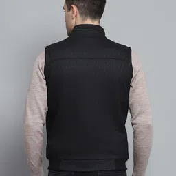 monte carlo Mens Solid Black Mock Neck Sleeveless Jacket image 5