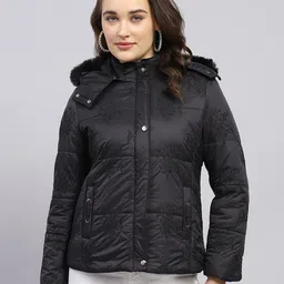 monte carlo Womens Embroidered Black Detachable Hood Full Sleeve Jacket image 2