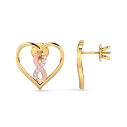 kuberbox 14KT Yellow Gold Diamond Heart&Infinity Stud Earrings for Women image 2