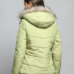 monte carlo Womens Self Design Green Detachable Hood Full Sleeve Jacket image 5