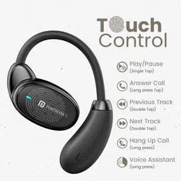 Portronics Harmonics Twins 31 Over Ear OWS Smart Wireless Earbuds with HD Mic, Secure & Flexible Earhook, Touch Control, 24 Hrs Playtime, Music/Gaming Mode, BT 5.4V, Light Weight(Black) image 2